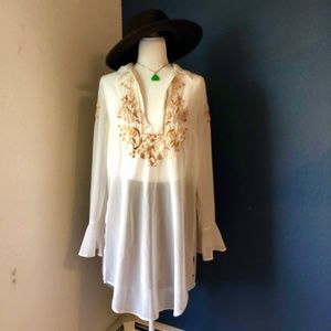 Free People Sheer Embroidered Bell Sleeve tunic